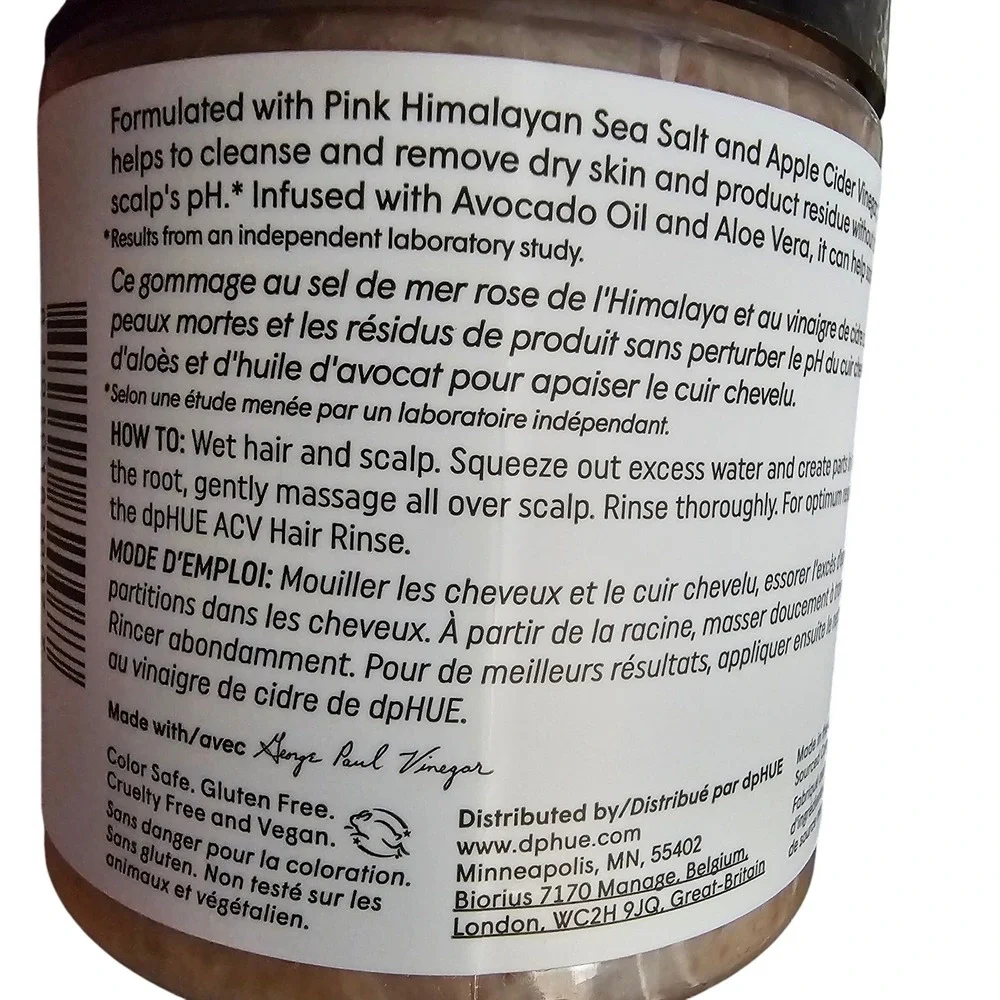 dpHUE ACV Apple Cider Vinegar Scalp Scrub Pink Himalayan Sea Salt 9oz 255g